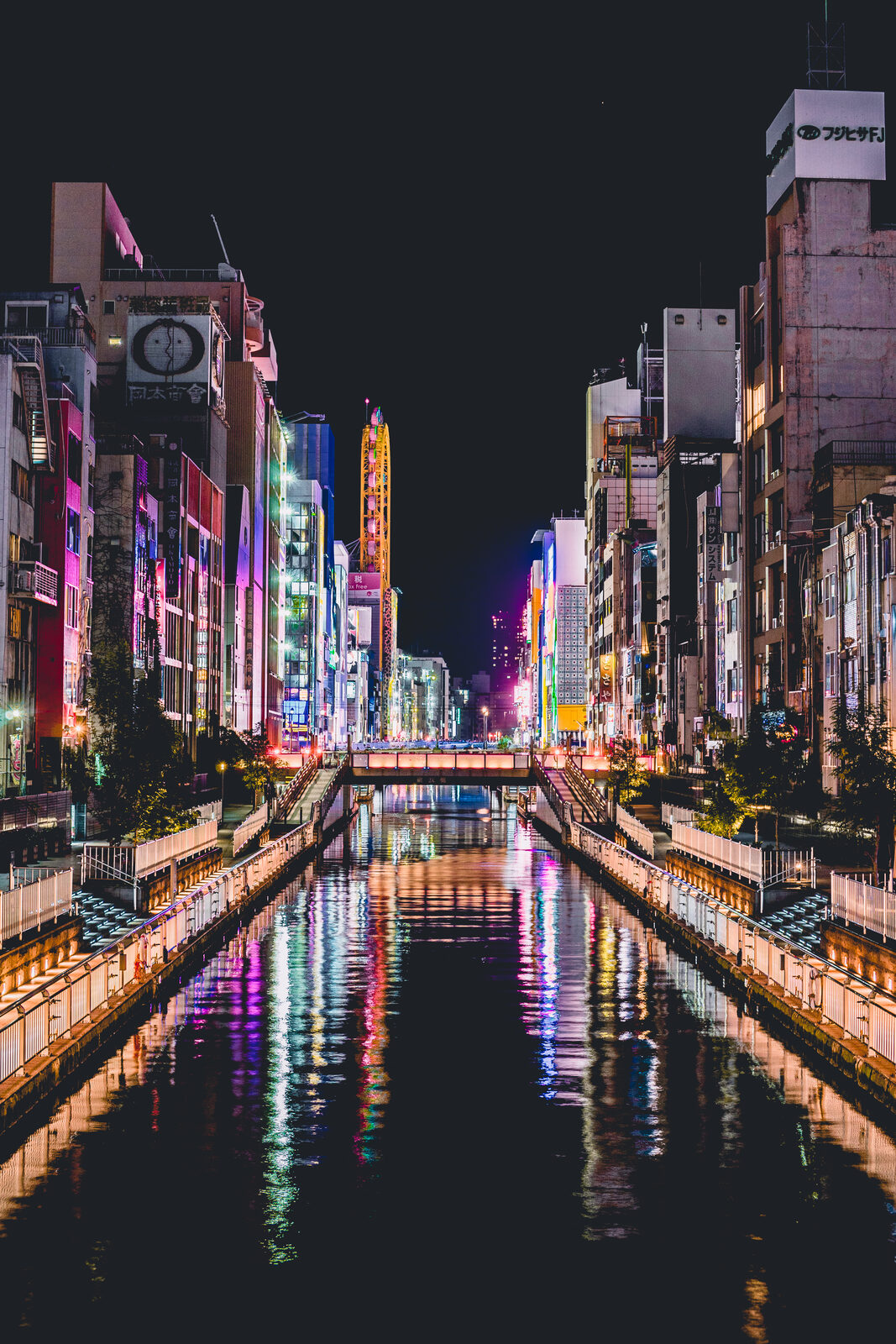 Dotonbori lights and canal in Osaka at night